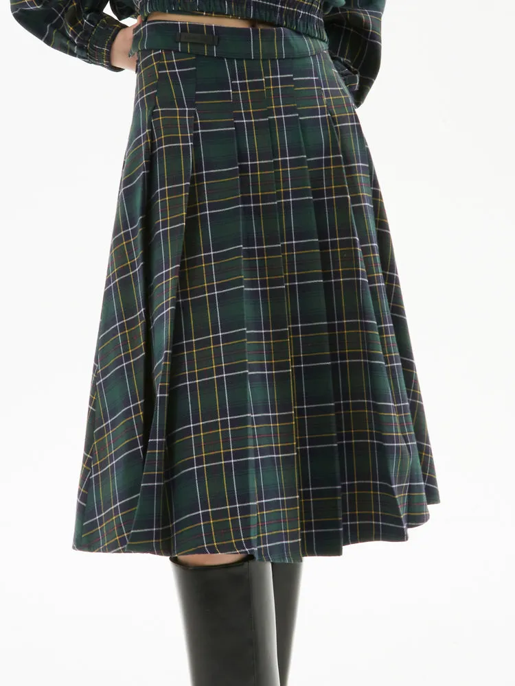 Plaid Pocket Top & Pleated Skirt