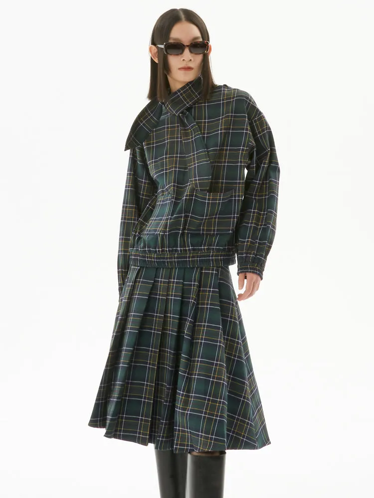 Plaid Pocket Top & Pleated Skirt