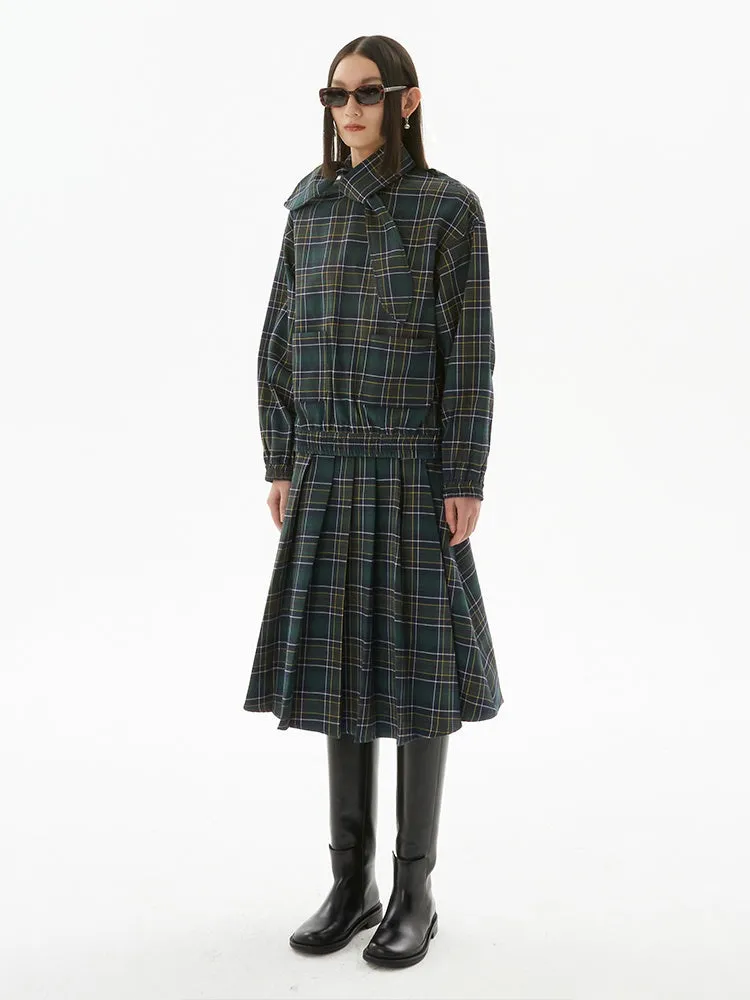 Plaid Pocket Top & Pleated Skirt