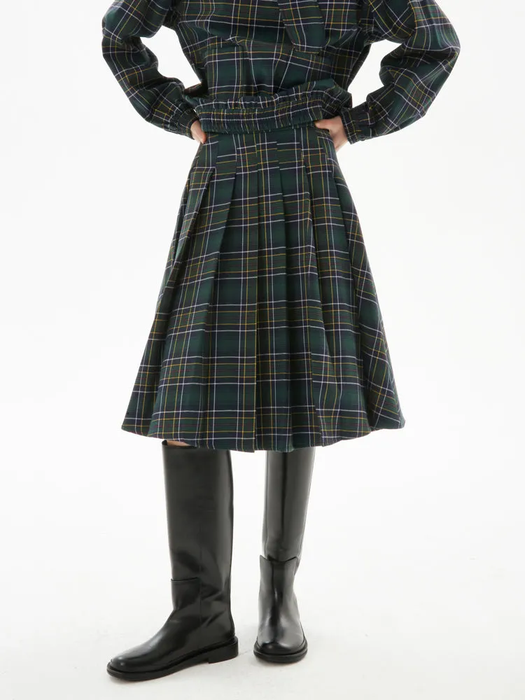 Plaid Pocket Top & Pleated Skirt