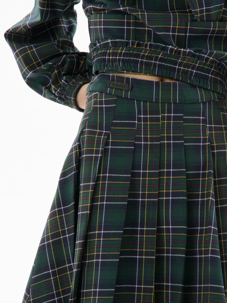 Plaid Pocket Top & Pleated Skirt