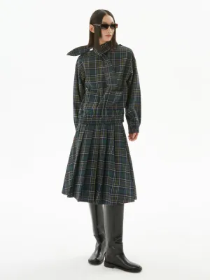 Plaid Pocket Top & Pleated Skirt