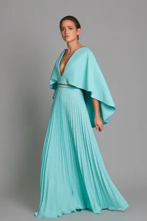 Pleated A-line Dress with Cape Sleeves