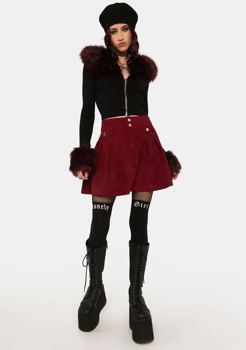 Pleated Corduroy Mini Skirt
