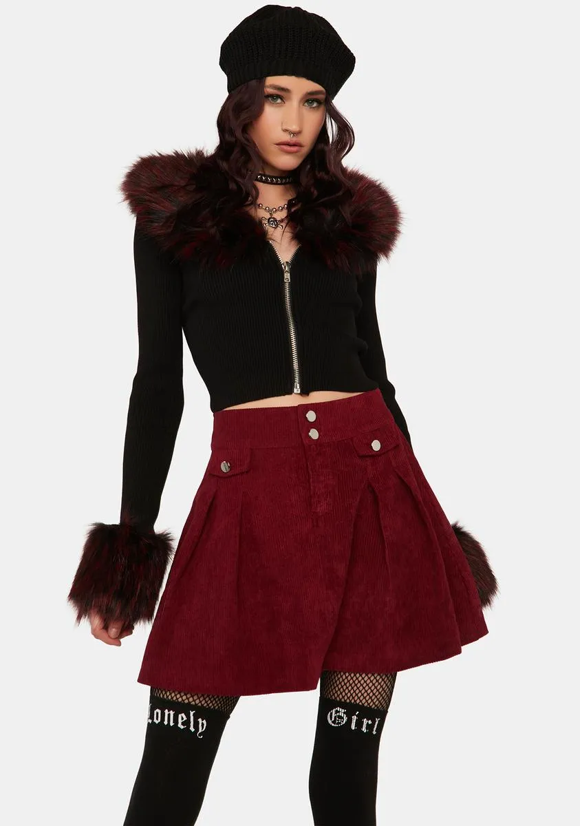 Pleated Corduroy Mini Skirt
