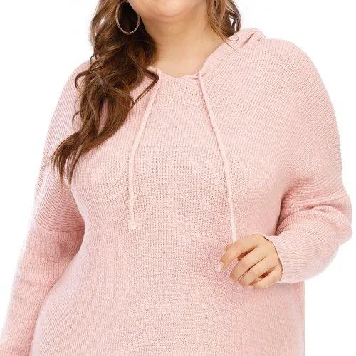 Plus Size Hooded Sweater Long Sleeve Side Split Shirt Dress