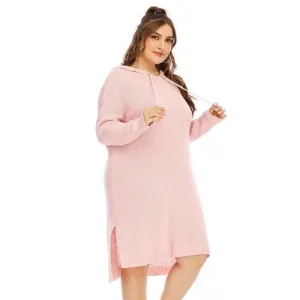 Plus Size Hooded Sweater Long Sleeve Side Split Shirt Dress
