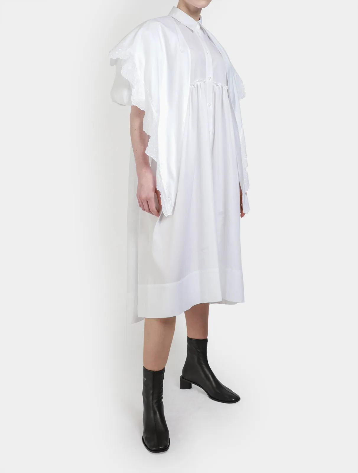 Pointed Collar Shirt Dress With Trim