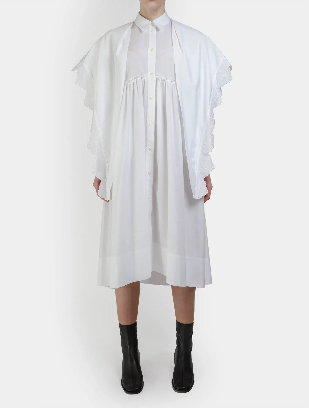 Pointed Collar Shirt Dress With Trim