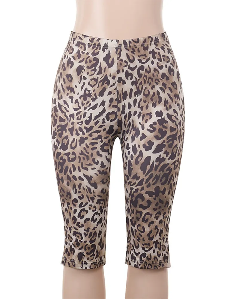 Printed Leopard Print Casual Trousers
