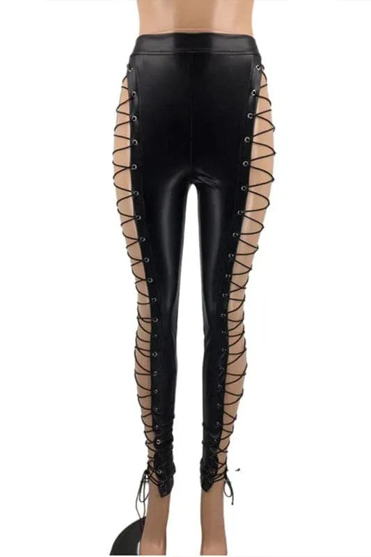 PZ299 Side Lace Down Vinyl Leggings