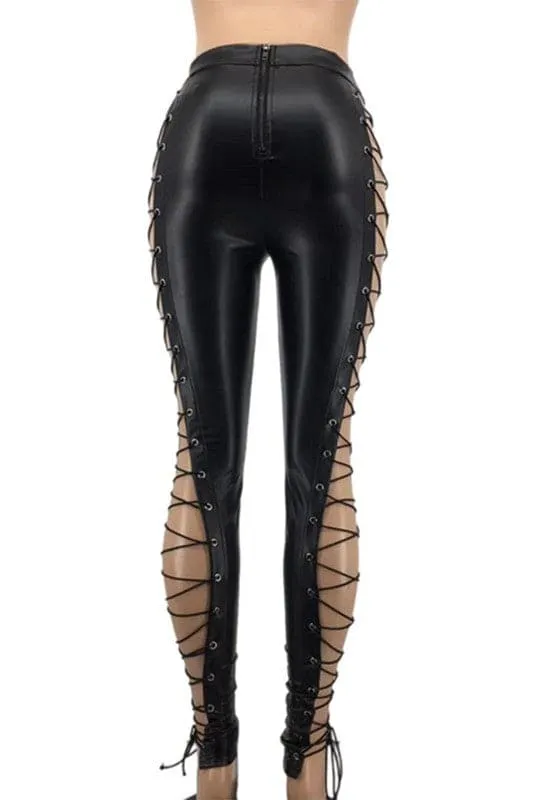PZ299 Side Lace Down Vinyl Leggings