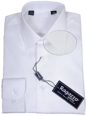 Ragazzo 17933 100% Cotton Boy's Dress Shirt - Tonal Stripe - White, Long Sleeve