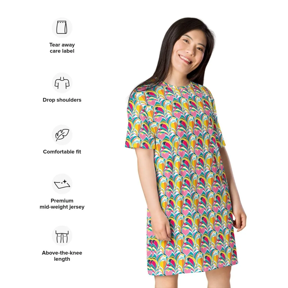 Rainbow Burst of Hearts T-Shirt Dress