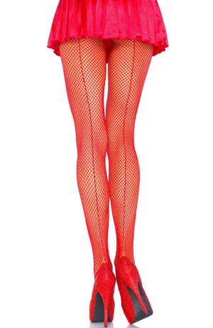 Red fishnet tights with back seam