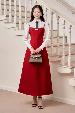 Reddream A-line Collared Neck Taffeta Midi Set
