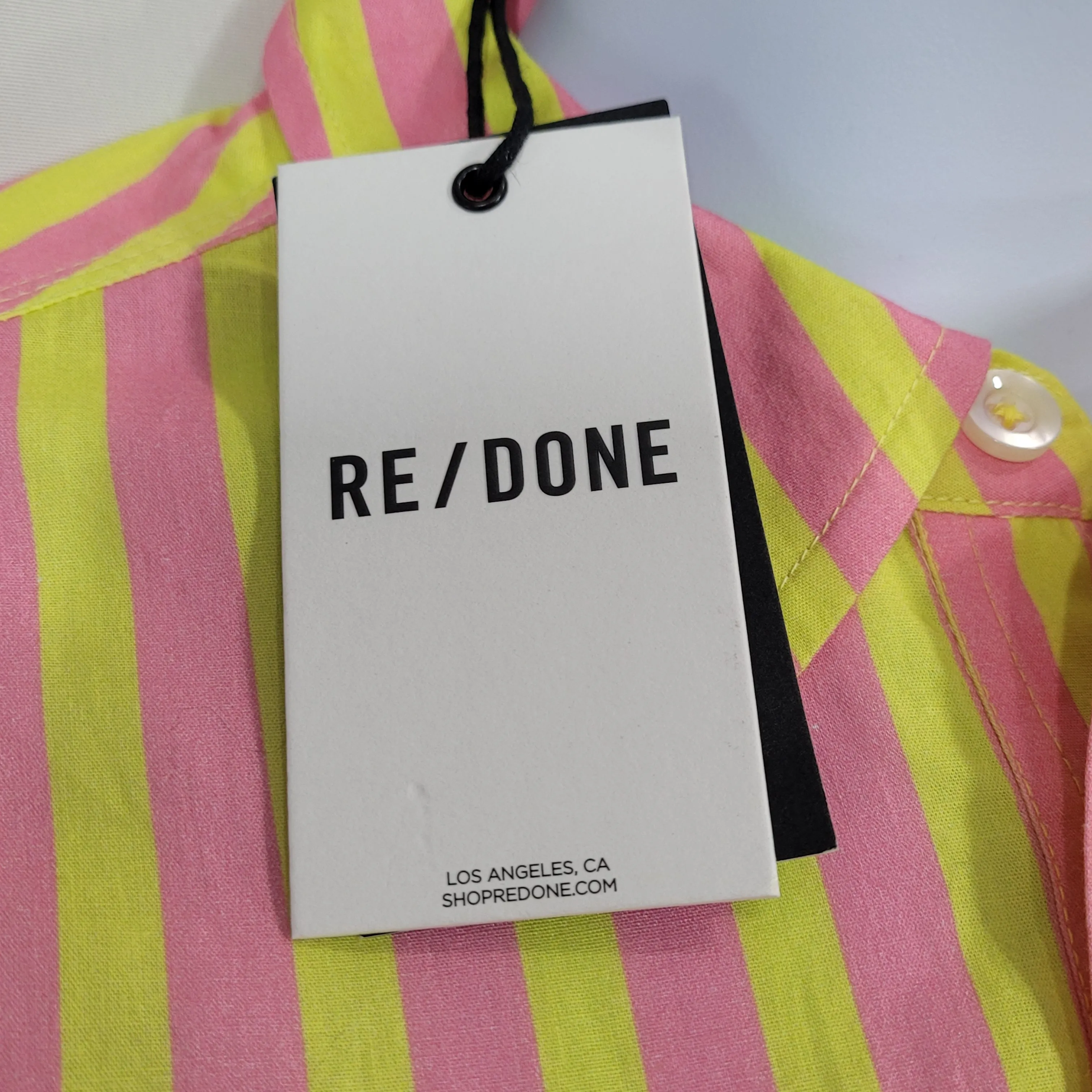 RE/DONE Oversized Shirt Button Up Dress Pink Yellow Striped Size Small