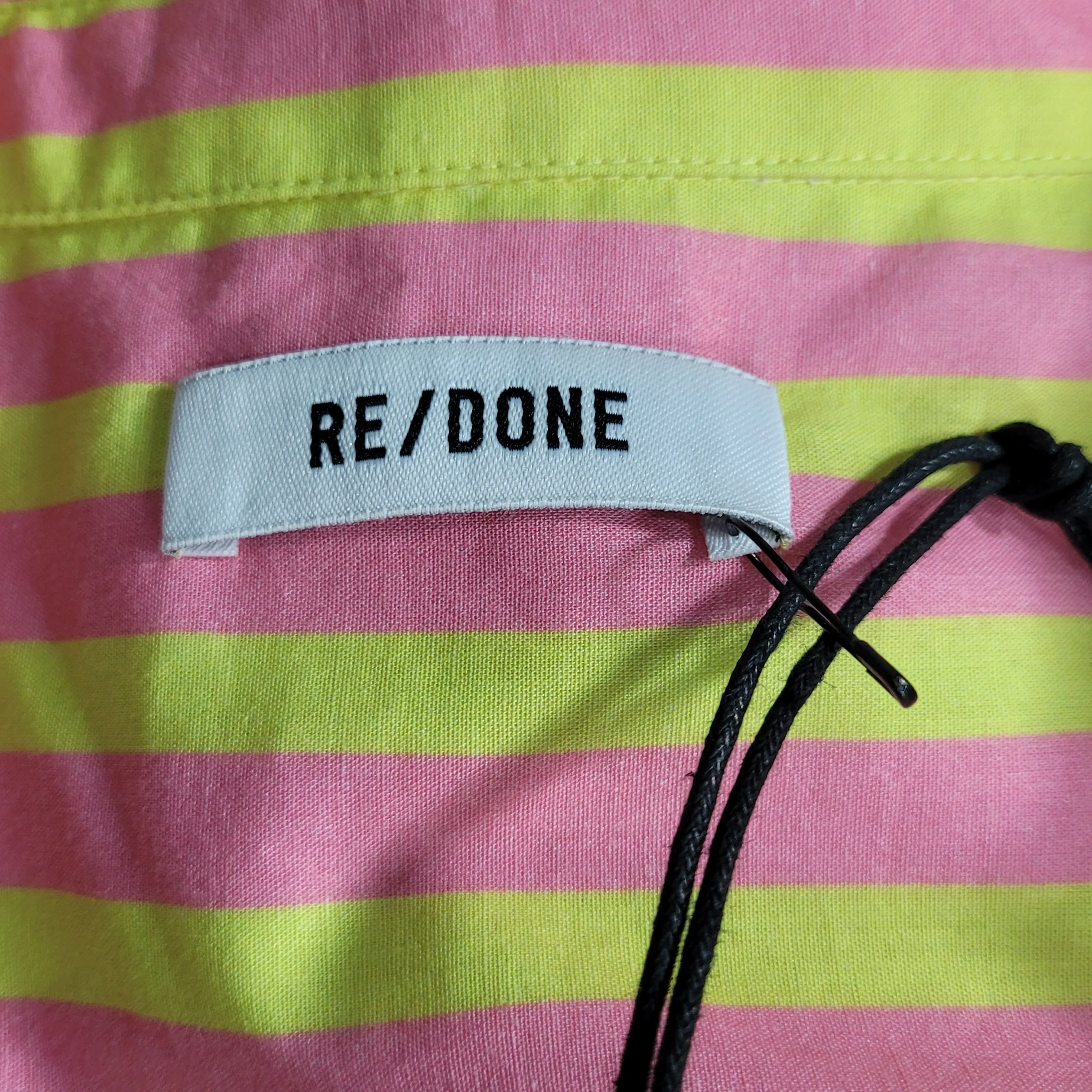 RE/DONE Oversized Shirt Button Up Dress Pink Yellow Striped Size Small