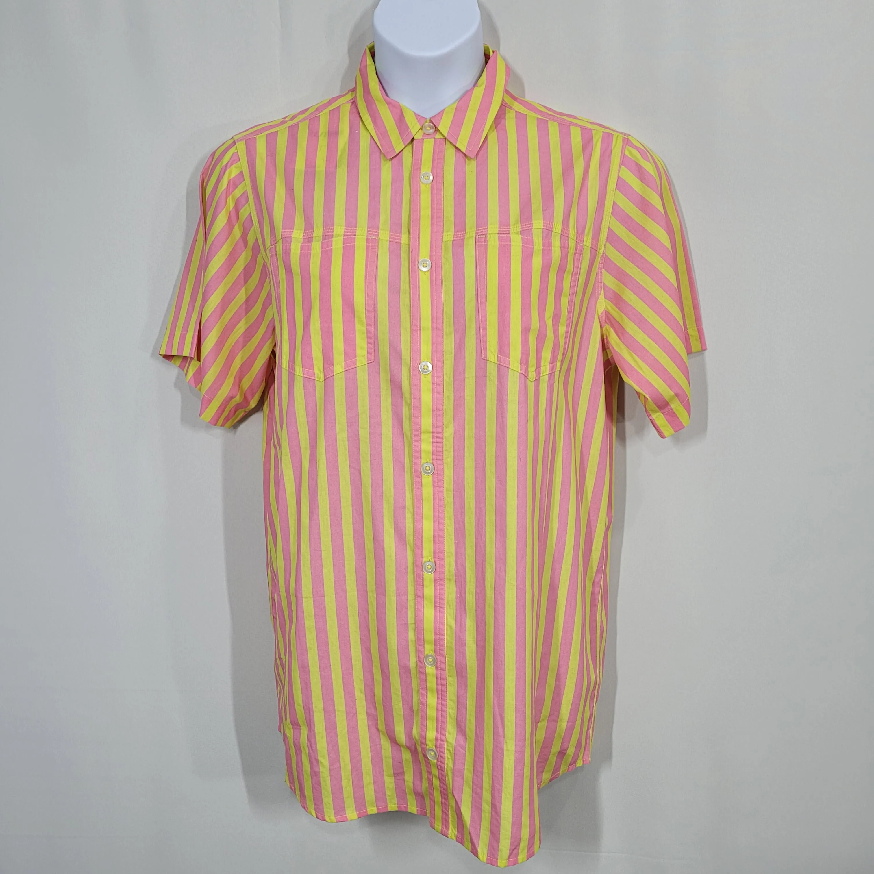 RE/DONE Oversized Shirt Button Up Dress Pink Yellow Striped Size Small