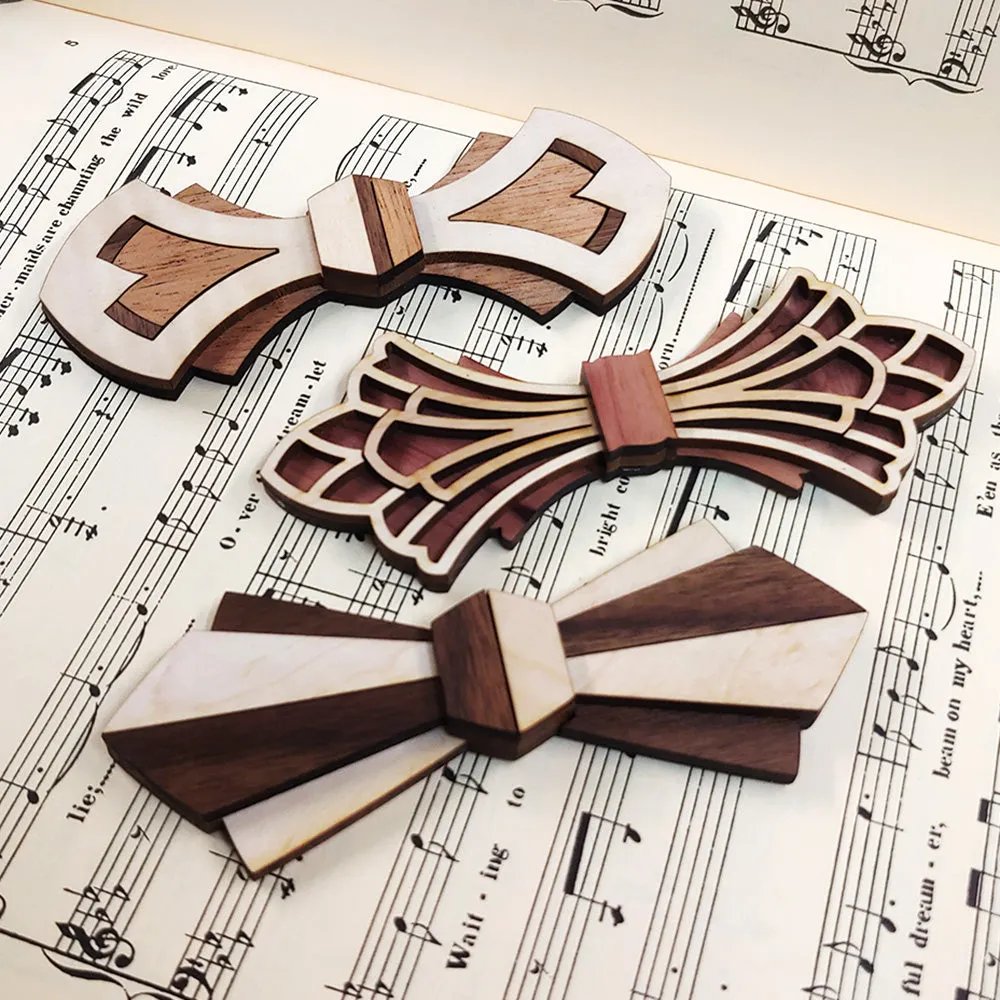 Rene' - Maple and Walnut Wood Art Deco Bow Tie