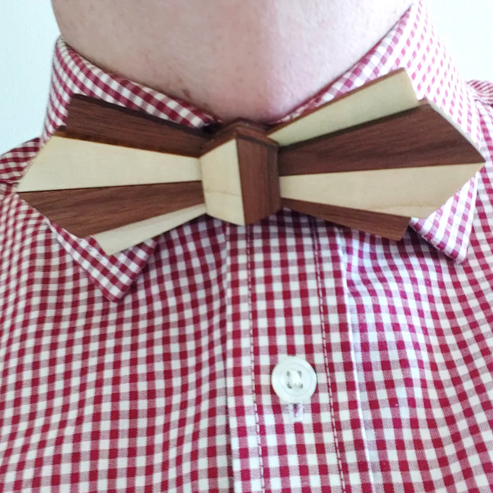 Rene' - Maple and Walnut Wood Art Deco Bow Tie
