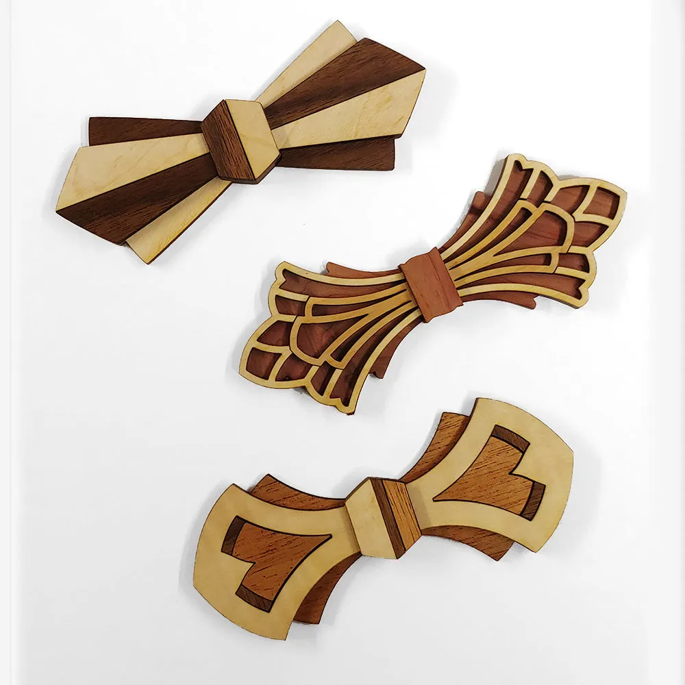 Rene' - Maple and Walnut Wood Art Deco Bow Tie