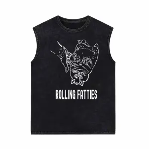 Rolling Fatties Cute Cat Vintage Washed Vest Top