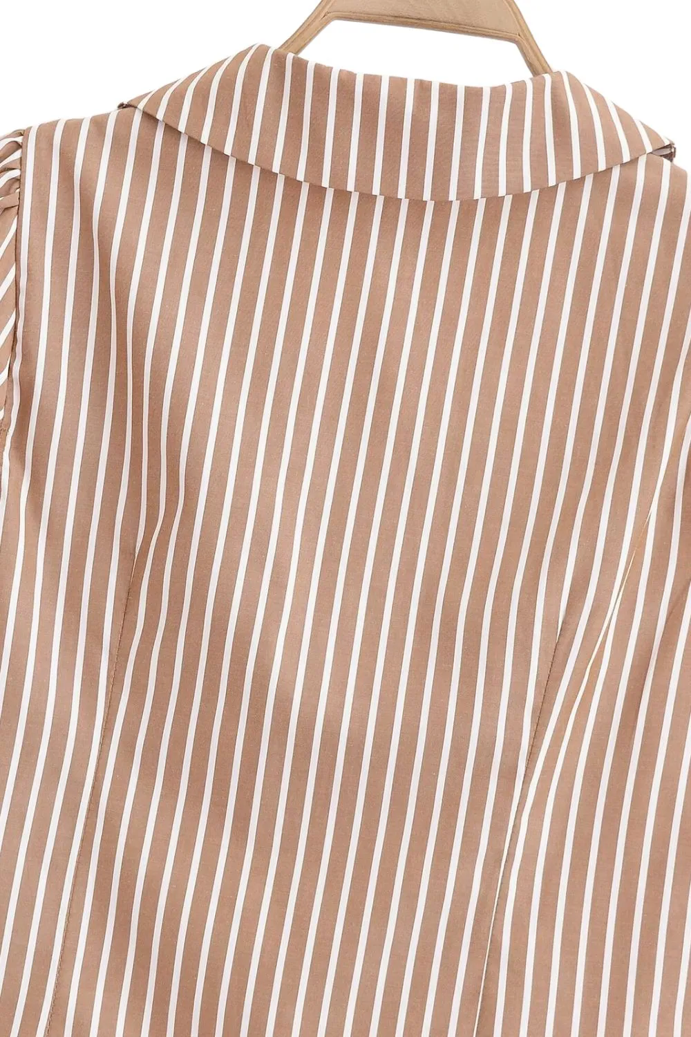 'Rosie' Short Sleeve Turn-down Collar Brown Striped Vest