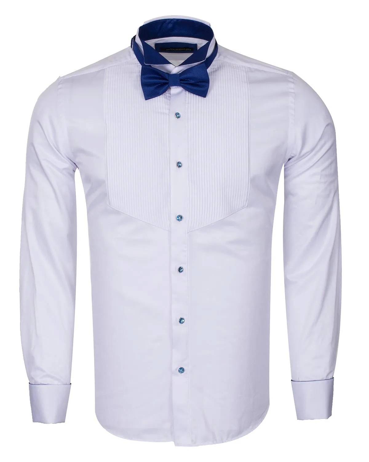 Royal Blue Fancy Dress Long Sleeve Bow Tie Shirt