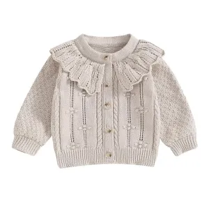 Ruffled Collar Knitted Baby Cardigan