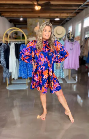 Sapphire Print Satin Dress