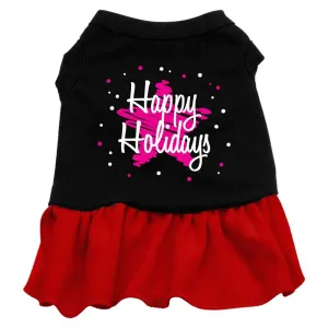 Scribble Happy Holidays Screen Print Dress Black with Red Med (12)