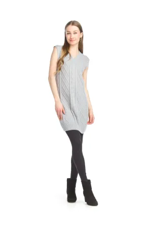 SD15410 GREY Cable Knit Lightweight Sleeveless Sweater Dress