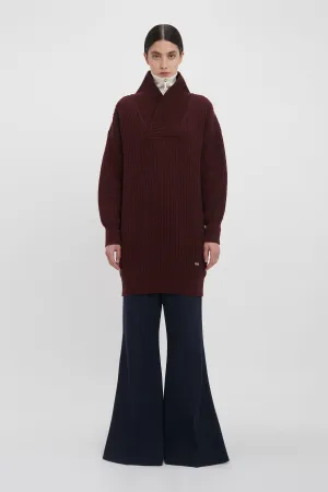 Shawl Neck Knitted Jumper Dress In Port
