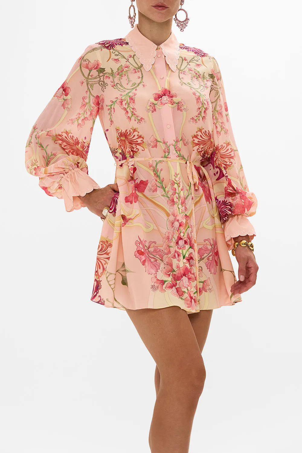SHIFT SHIRT DRESS BLOSSOMS AND BRUSHSTROKES