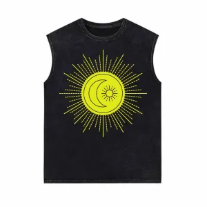 Shining Sun And Moon Pattern Vintage Washed Vest Top