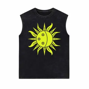 Shining Sun Moon Star Print Vintage Washed Vest Top