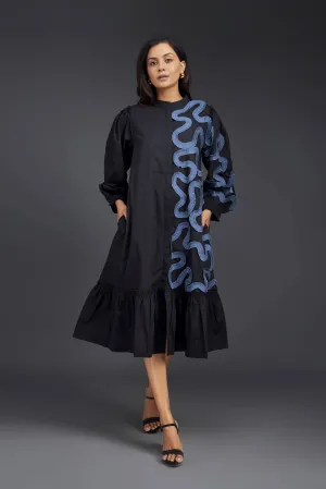SHIRT DRESS WITH PLEATED FRILL DETAILING ON ONE SIDE