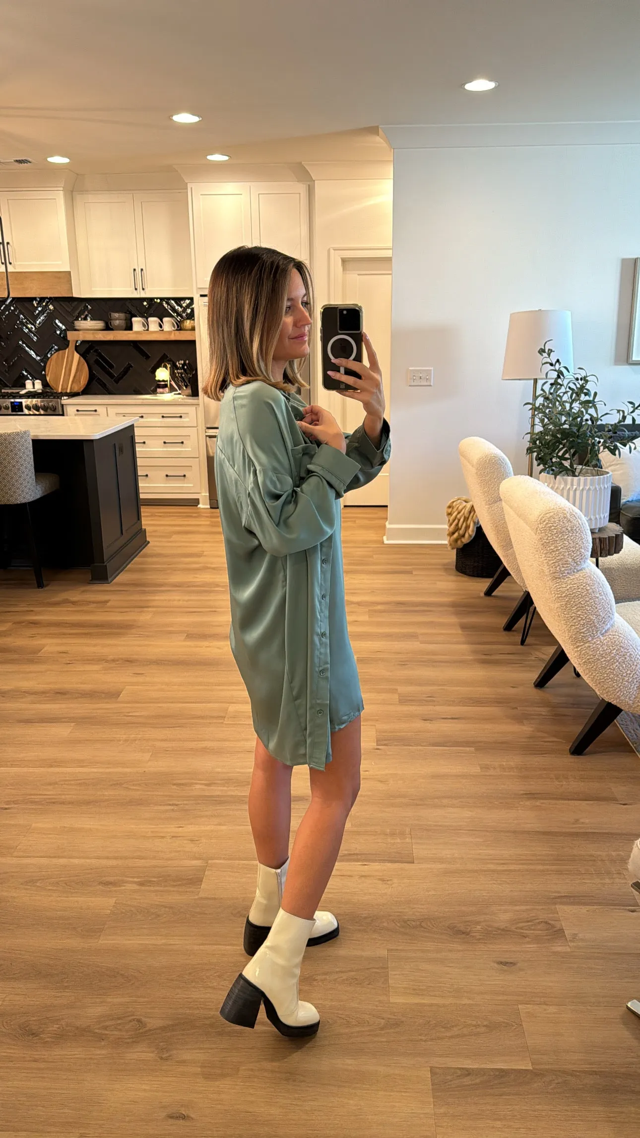 Silky Dress and Shirt Dress, Dark Sage