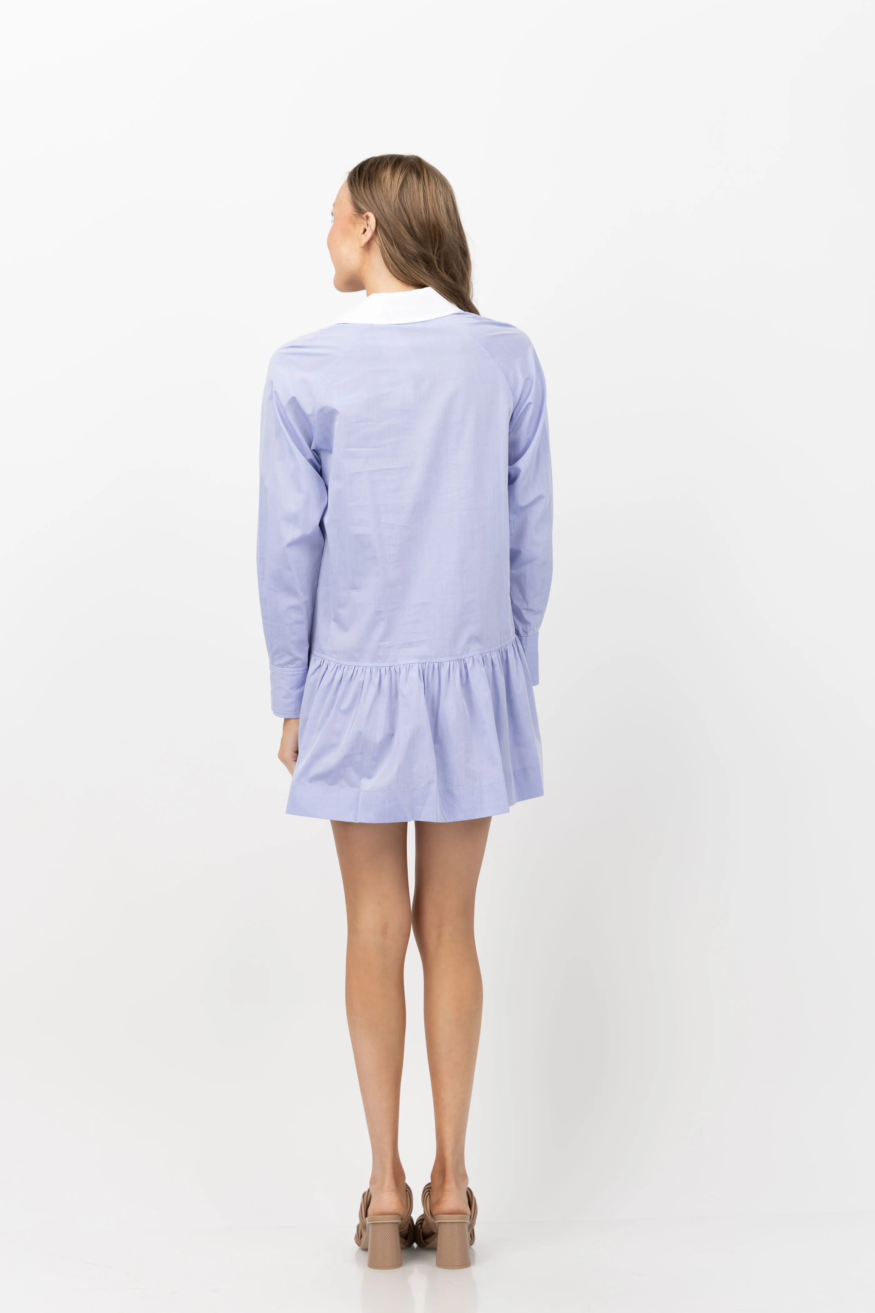 Simkhai Polina Long Sleeve Shirt Dress in Chambray Blue
