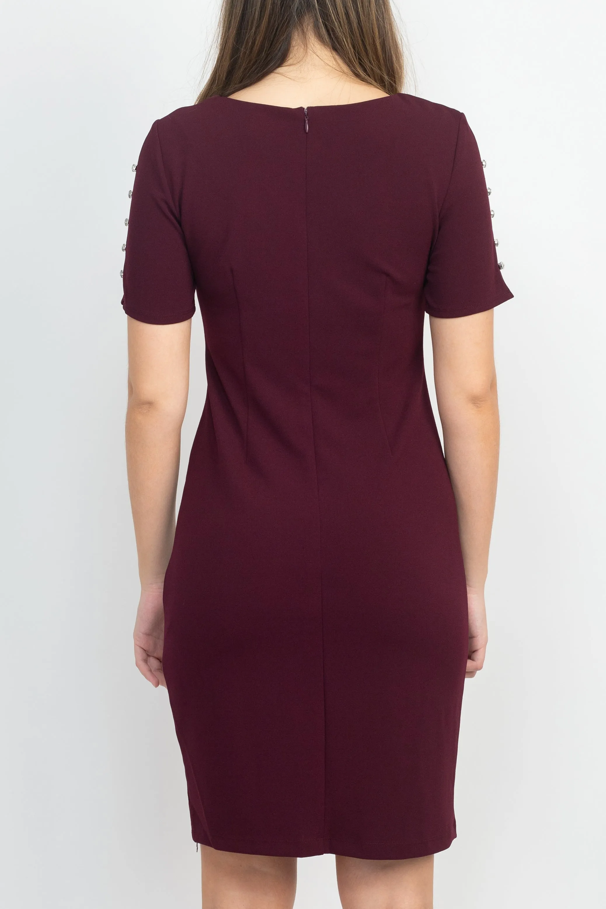 SL Fashion Scoop Neck Sheath Dress With Short Embellished Sleeves