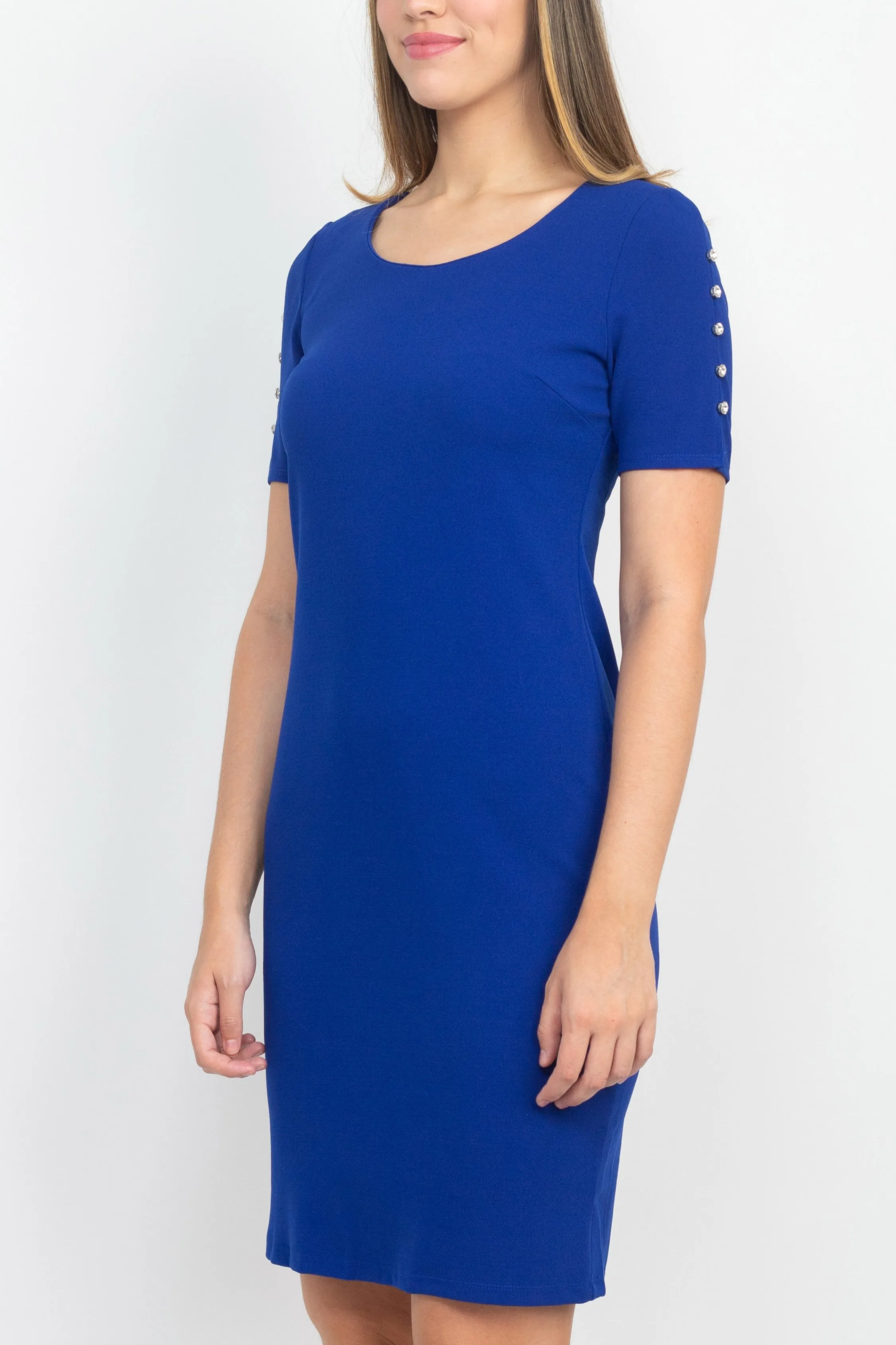 SL Fashion Scoop Neck Sheath Dress With Short Embellished Sleeves