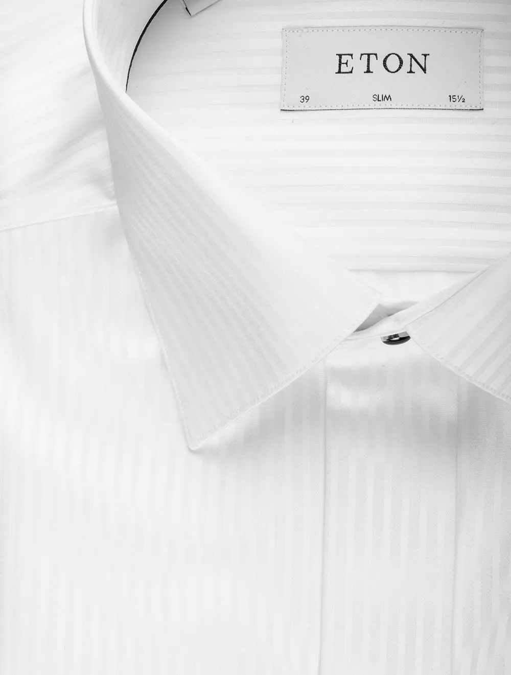 Slim Fit Striped Satin Tuxedo Shirt White