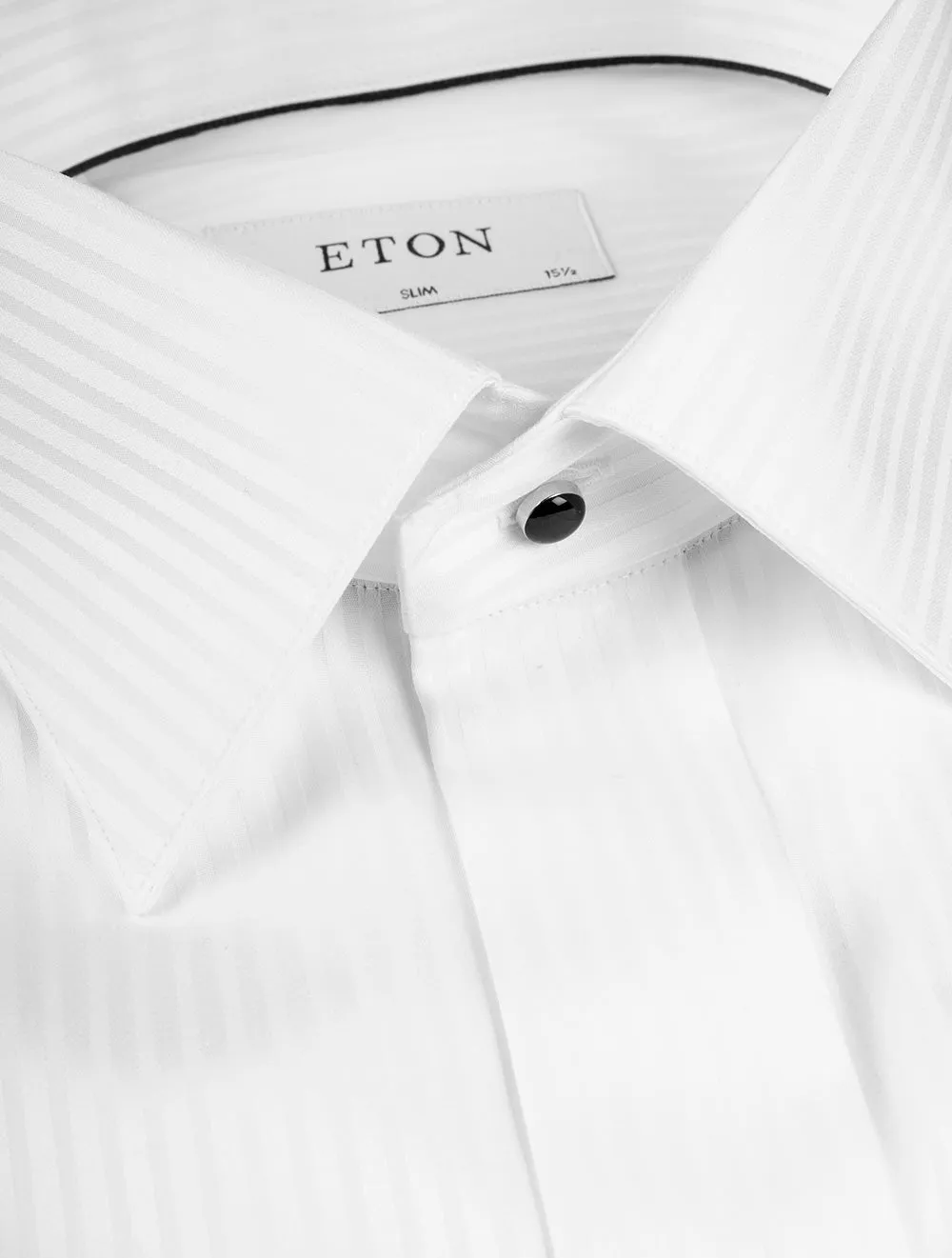Slim Fit Striped Satin Tuxedo Shirt White