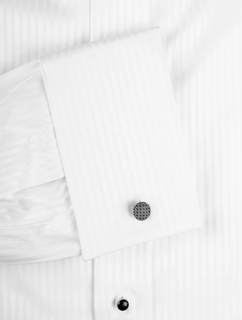 Slim Fit Striped Satin Tuxedo Shirt White