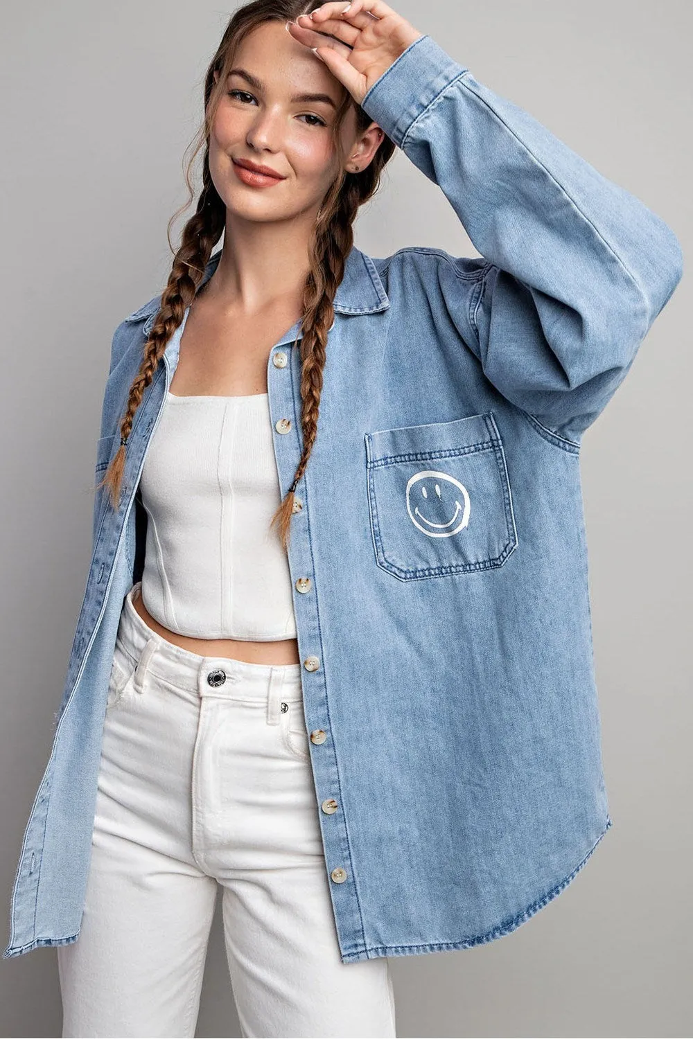 Smile denim button down shirt