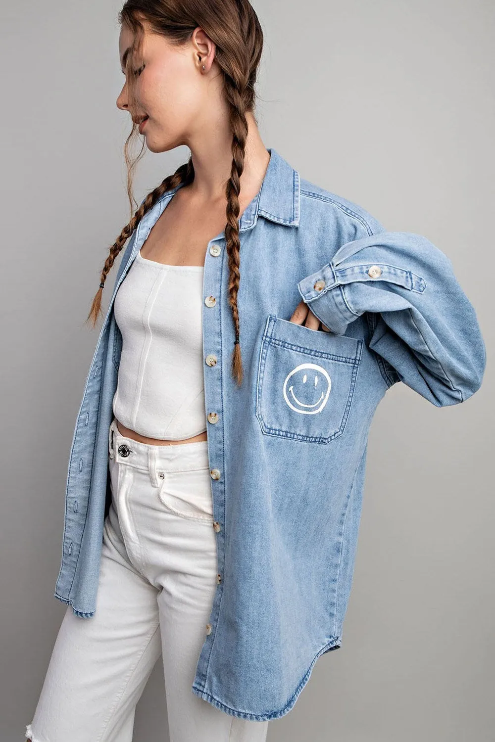 Smile denim button down shirt