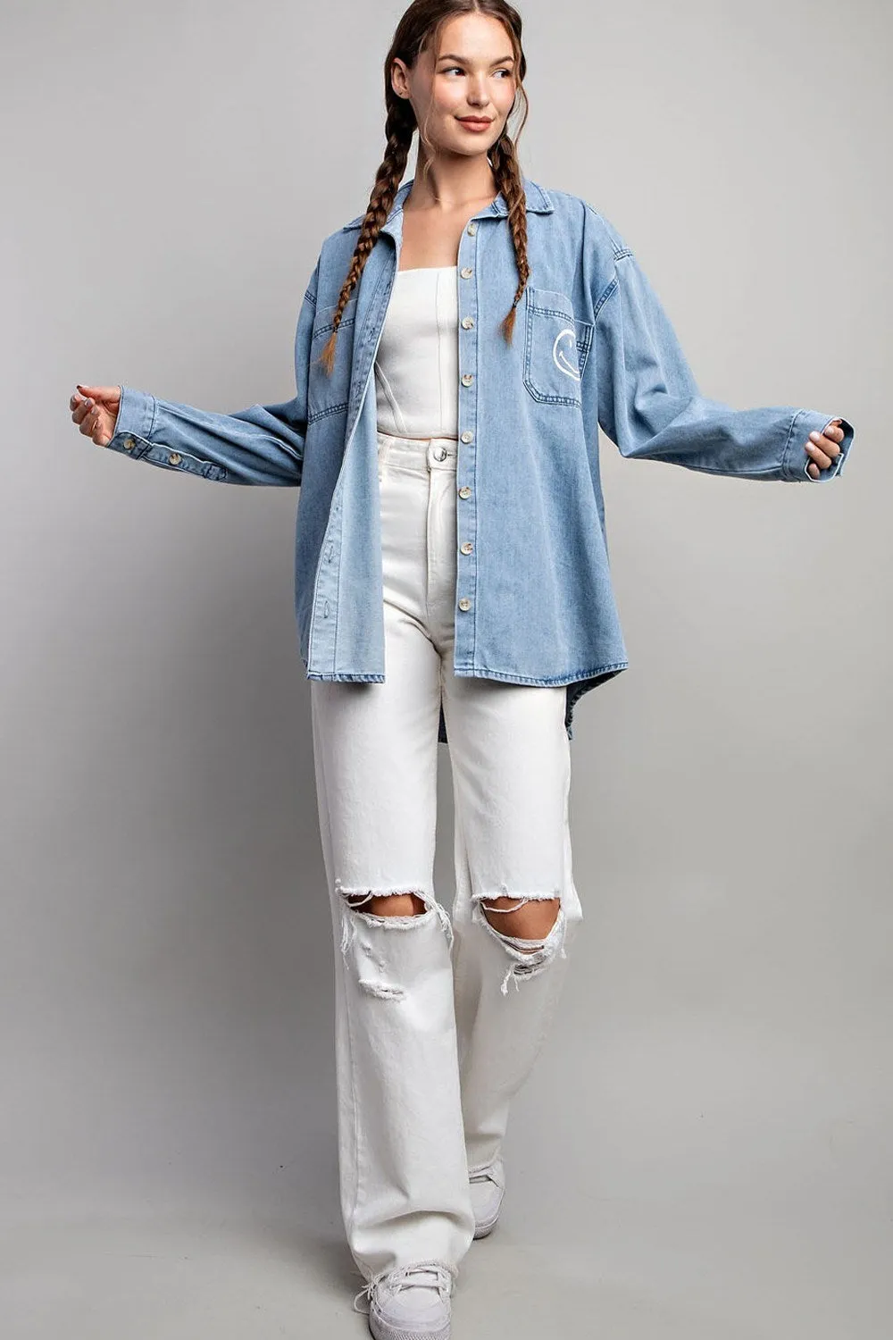 Smile denim button down shirt