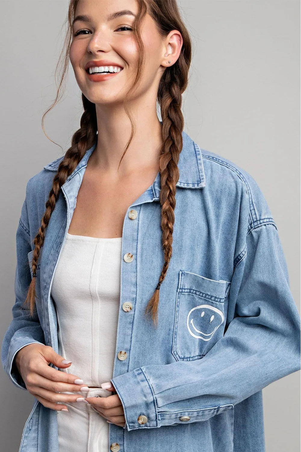 Smile denim button down shirt