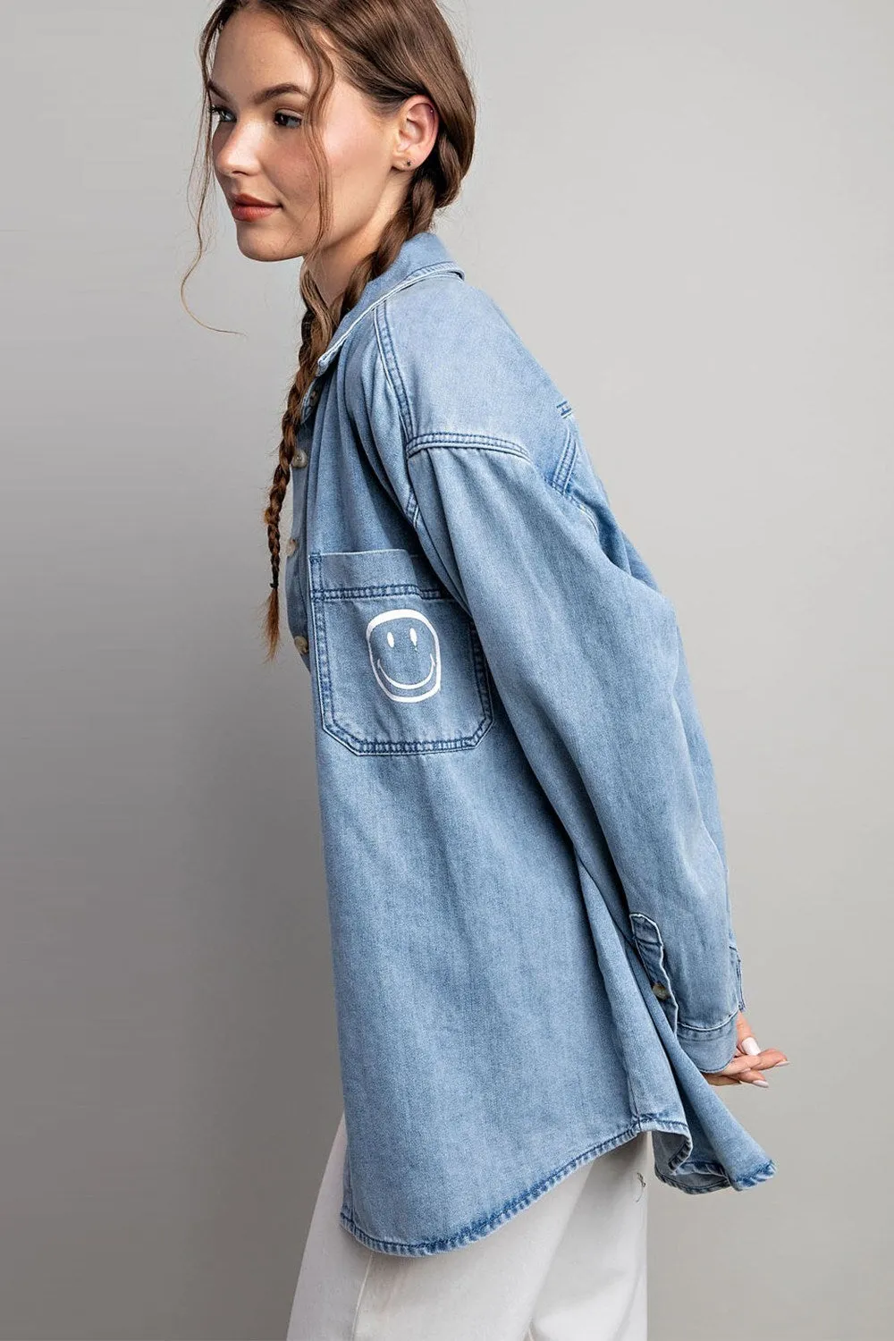 Smile denim button down shirt